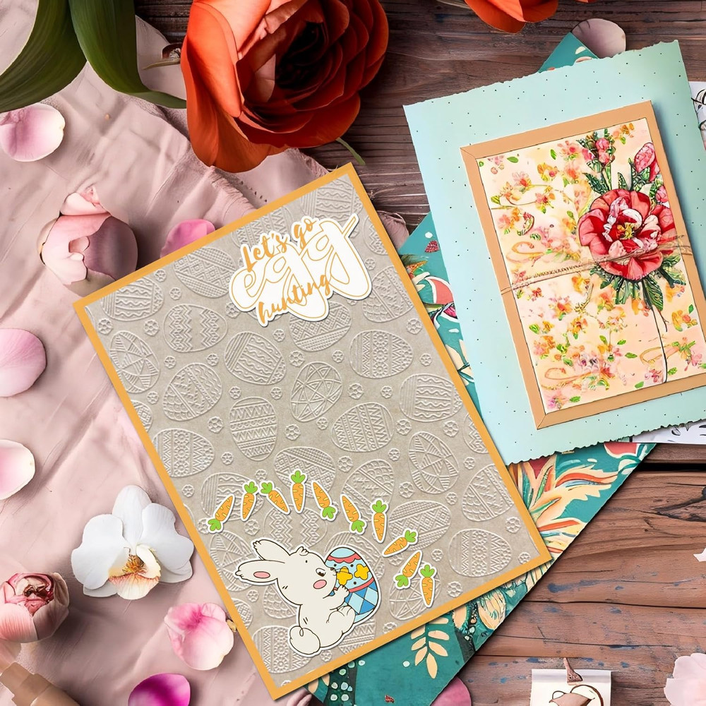 Easter Eggs Background Plastic Embossing Folders for Card Making Spring Eggs Emb