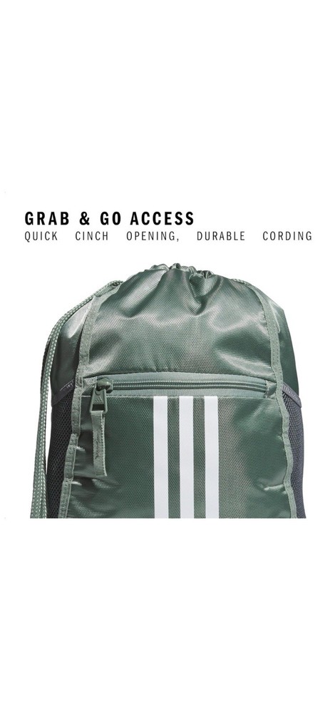 Adidas Alliance sackpack , Drawstring backpack ,Silver Green/White/Onix Gray