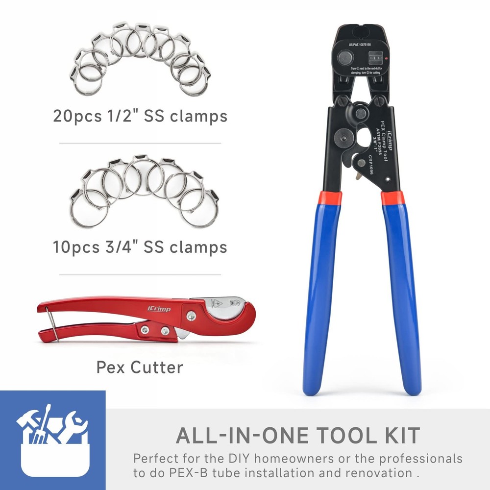 iCRIMP Ratchet PEX Cinch Tool with Removing function for Kit, Blue&red