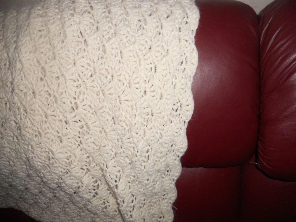 Crochet Cream Diamond Pattern Afghan Blanket 75" x 75"