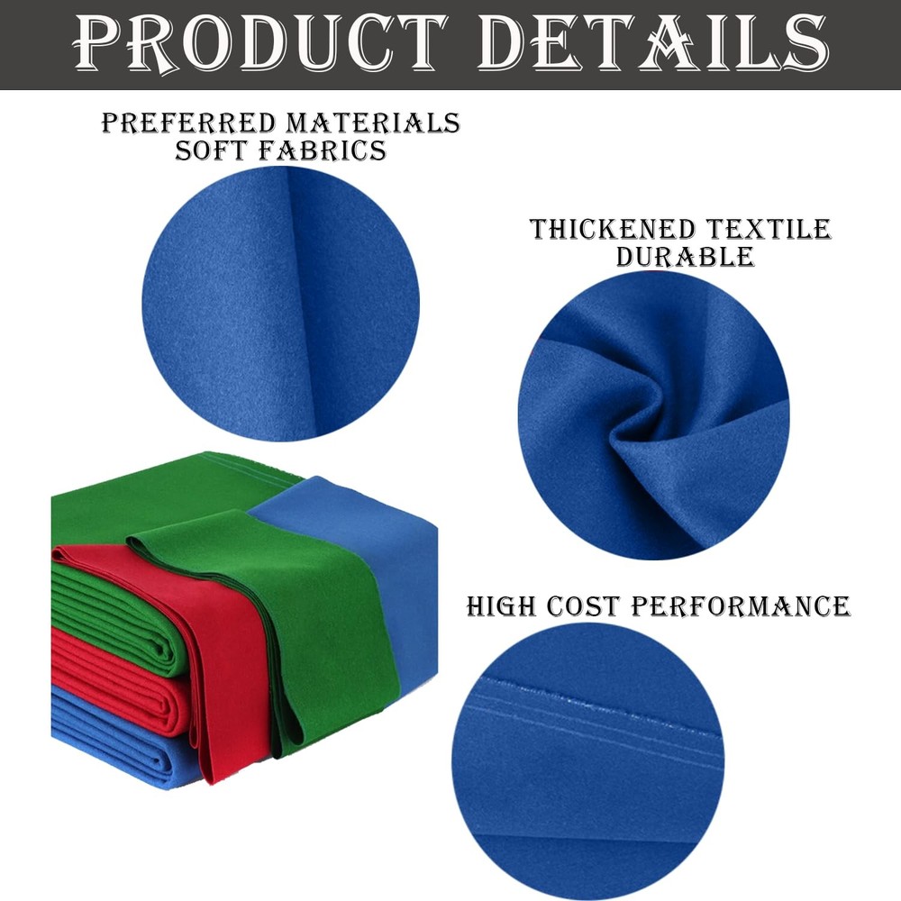 8' Pool Table Felt w/ 6 Cloth Strips, Pre Cut Billiard Blue