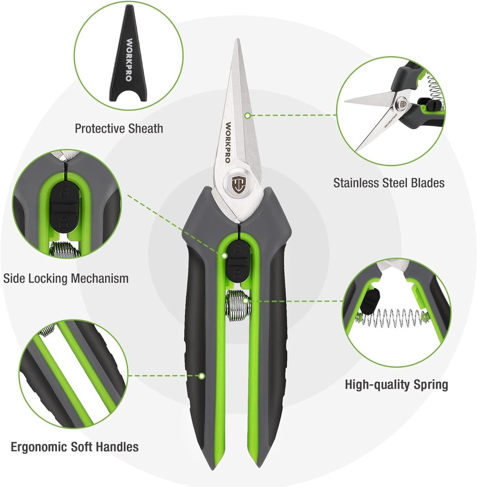 Garden Pruning Shears 2 Pack, 8" Bypass Pruning Shears and 6.25" Straight