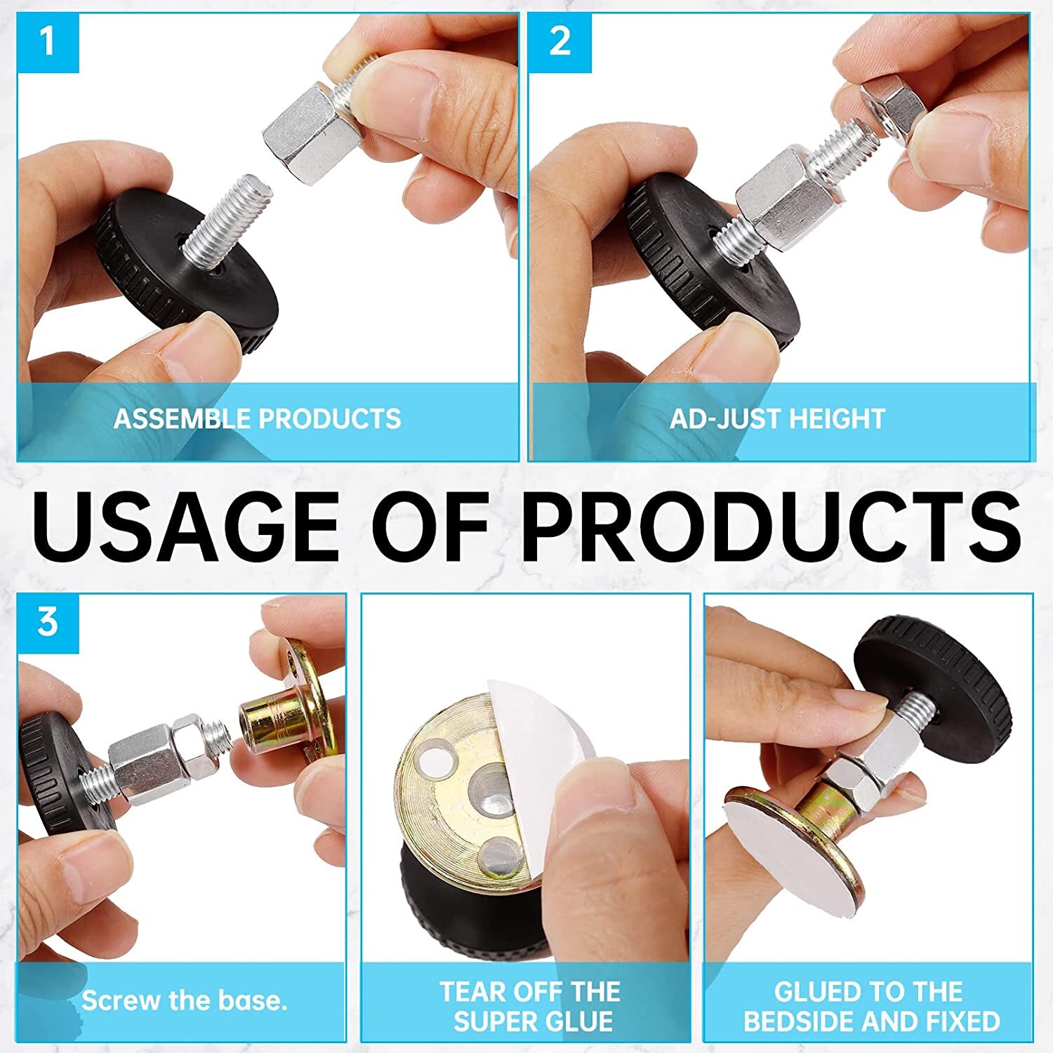 Adjustable Threaded Bed Frame Anti-Shake Stabilizer Tool Headboard Stoppers 1-6X