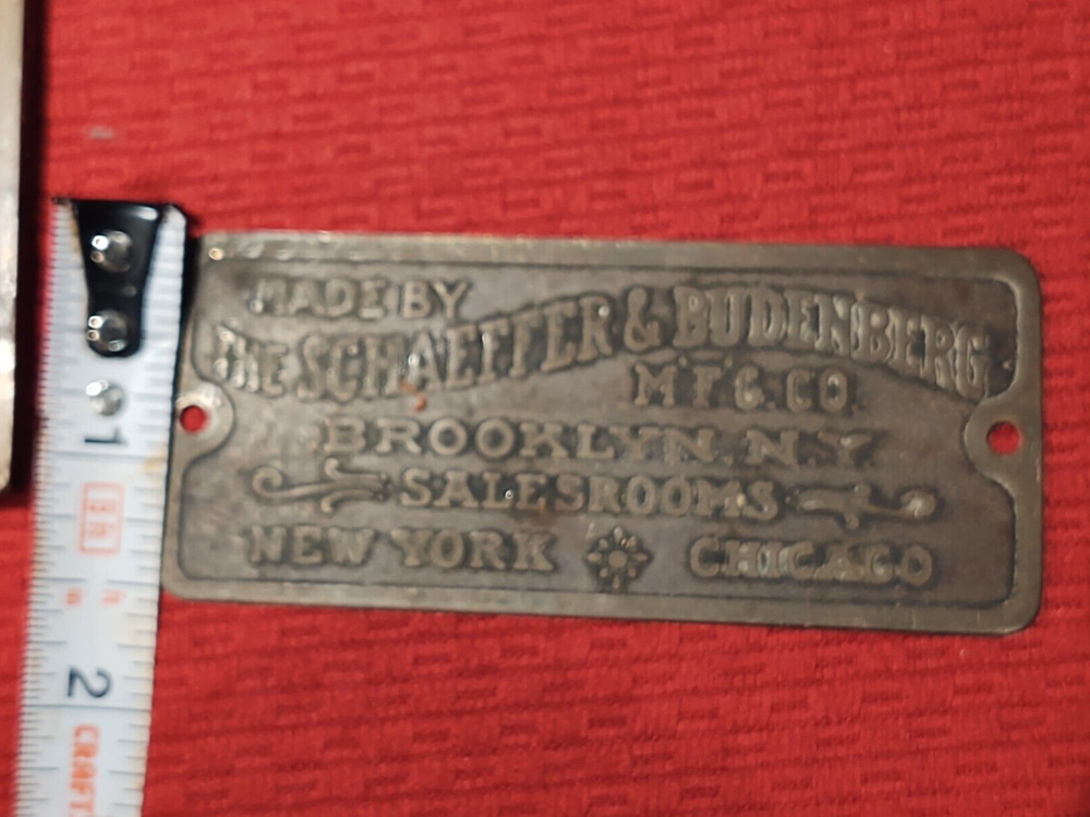 Made by Schaeffer & Budenberg Small-Sized Salesroom Plaque Brooklyn N.Y.