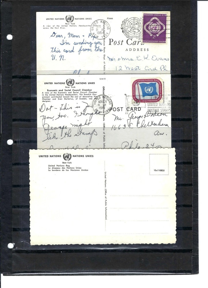 United Nations Postcards (3) - Postally Used (852)