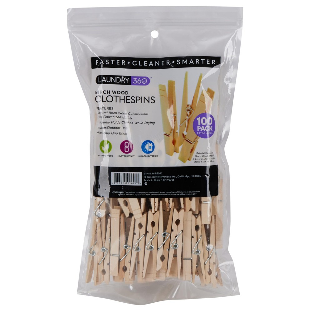 Extra Large Wooden 100 Pack Clothespins