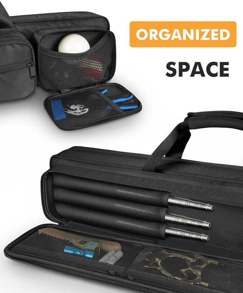 Pool Cue Case Pool Stick Case 4X5 with Multiple Pockets Holds 4 Butts 5...