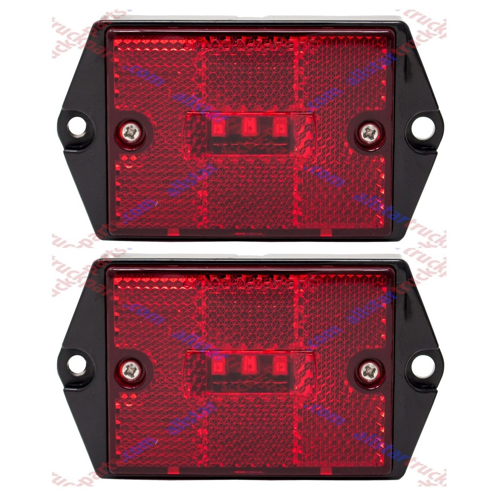 [2x] Square Red 3-LED Side Marker Reflex Light Surface Mount 2-4/5" Rectangular