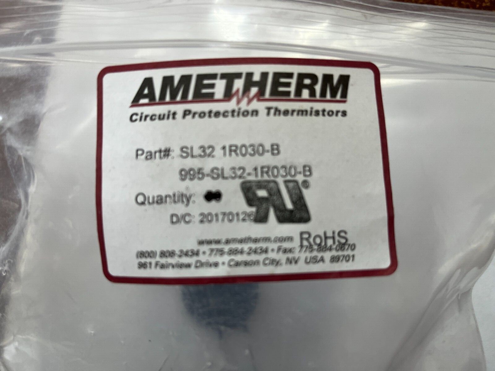 Ametherm Thermistor SL32 1R030-B (SG379, SG405, SG328) 30A, Tolerance ±20%