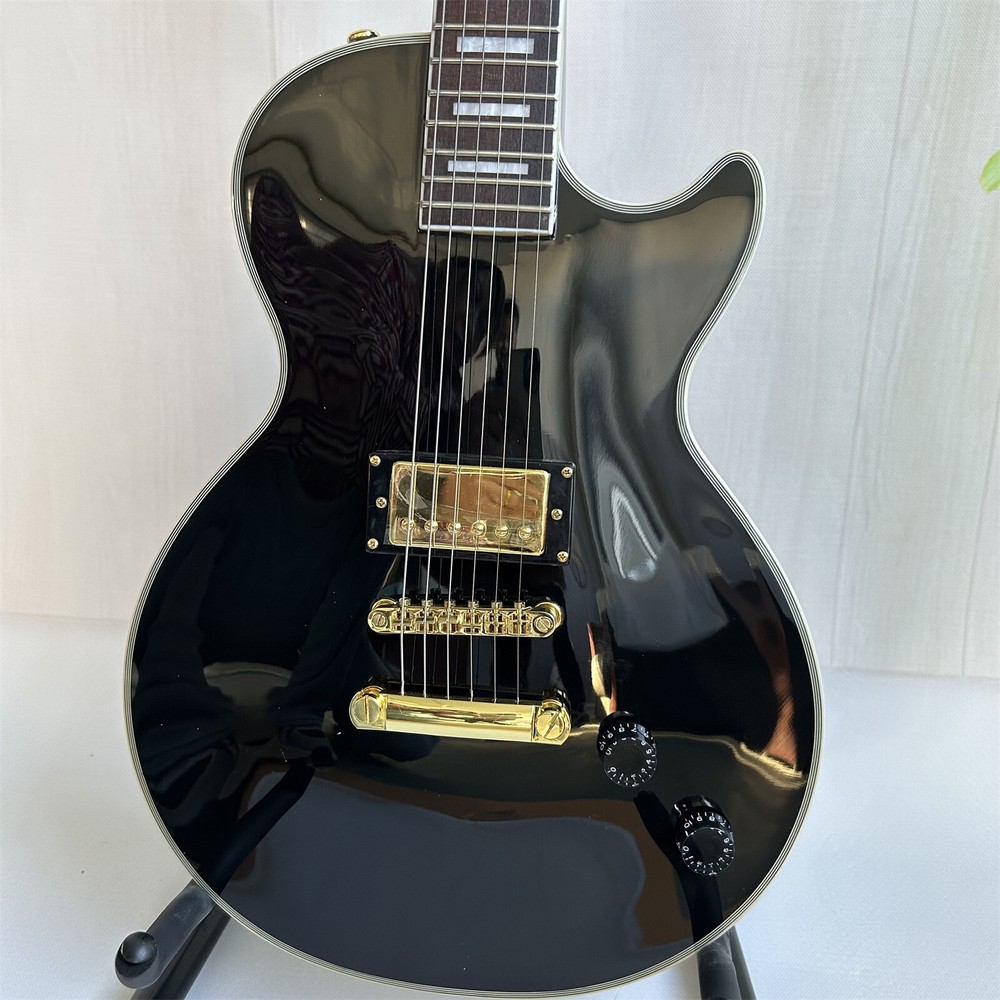 Modern Black Solid Body Electric Guitar with H Pickups Fixed Bridge 6 String