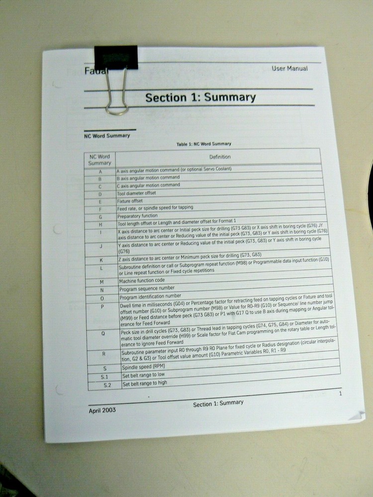 Fadal Model 1 Servo Controller Manual for VH5C VH65 4th Axis Rotary Control