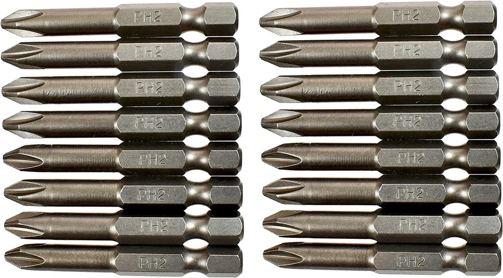 Screwdriver Bit  2" Phillips Type 1/4" Hex Shank Quick Change PH-2 Steel 16 pc