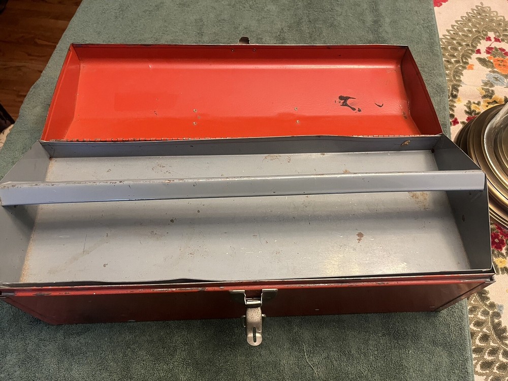 Vintage Red Metal Tool Box