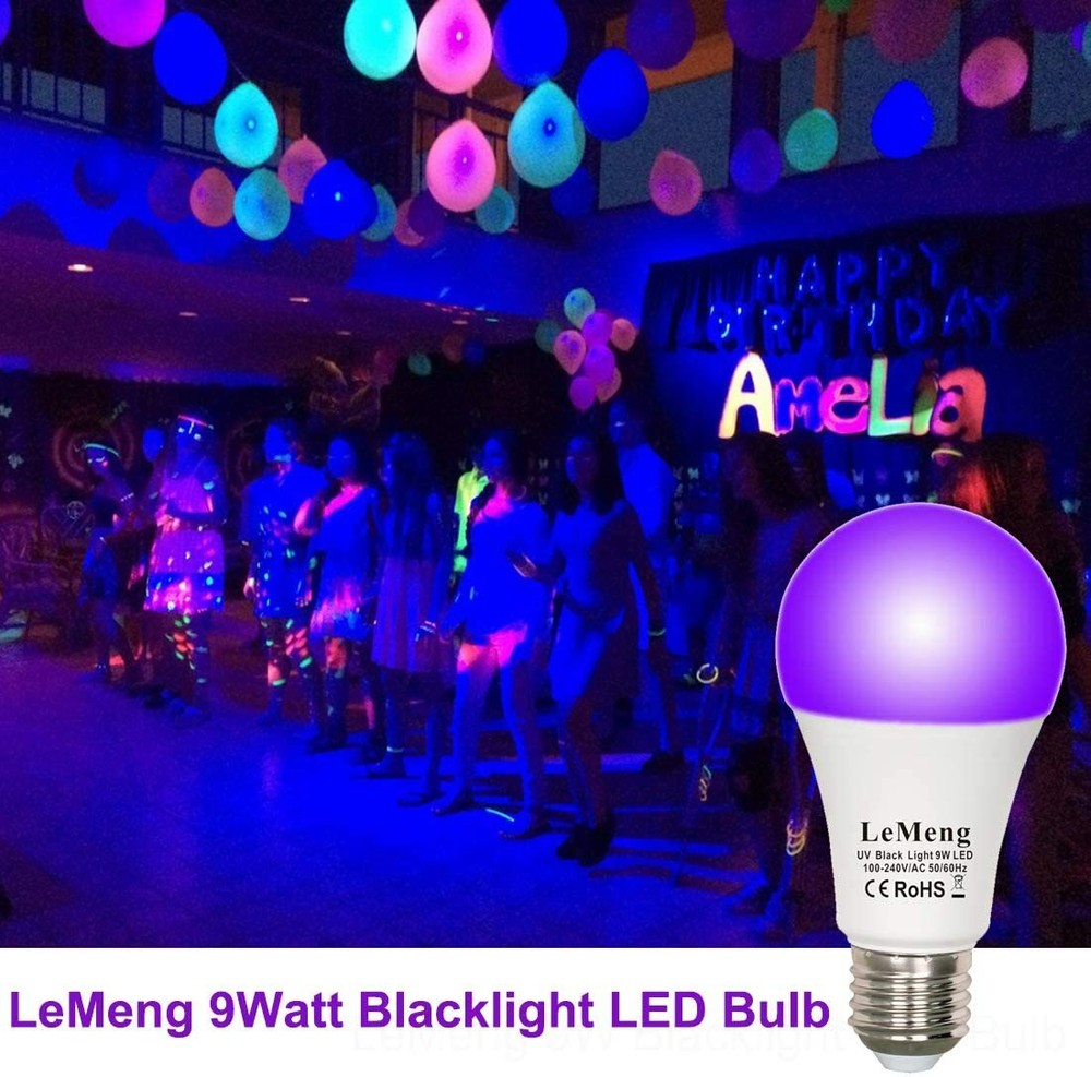LeMeng - UV LED Black Lights Bulb 9W Ultraviolet A19, E26 - 3 Pack