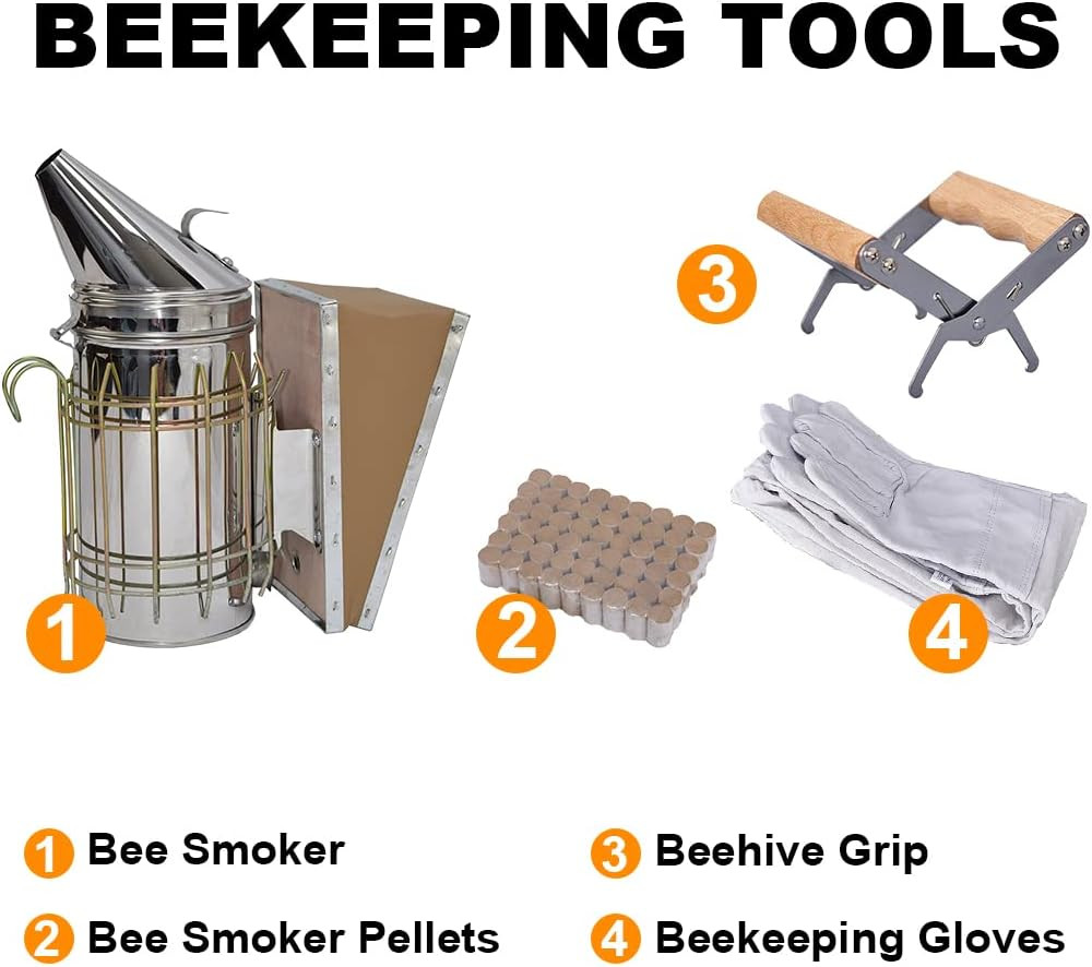 Beekeeping Starter Kit Smoker Gloves Hive Tools Honey Filter Gate Set