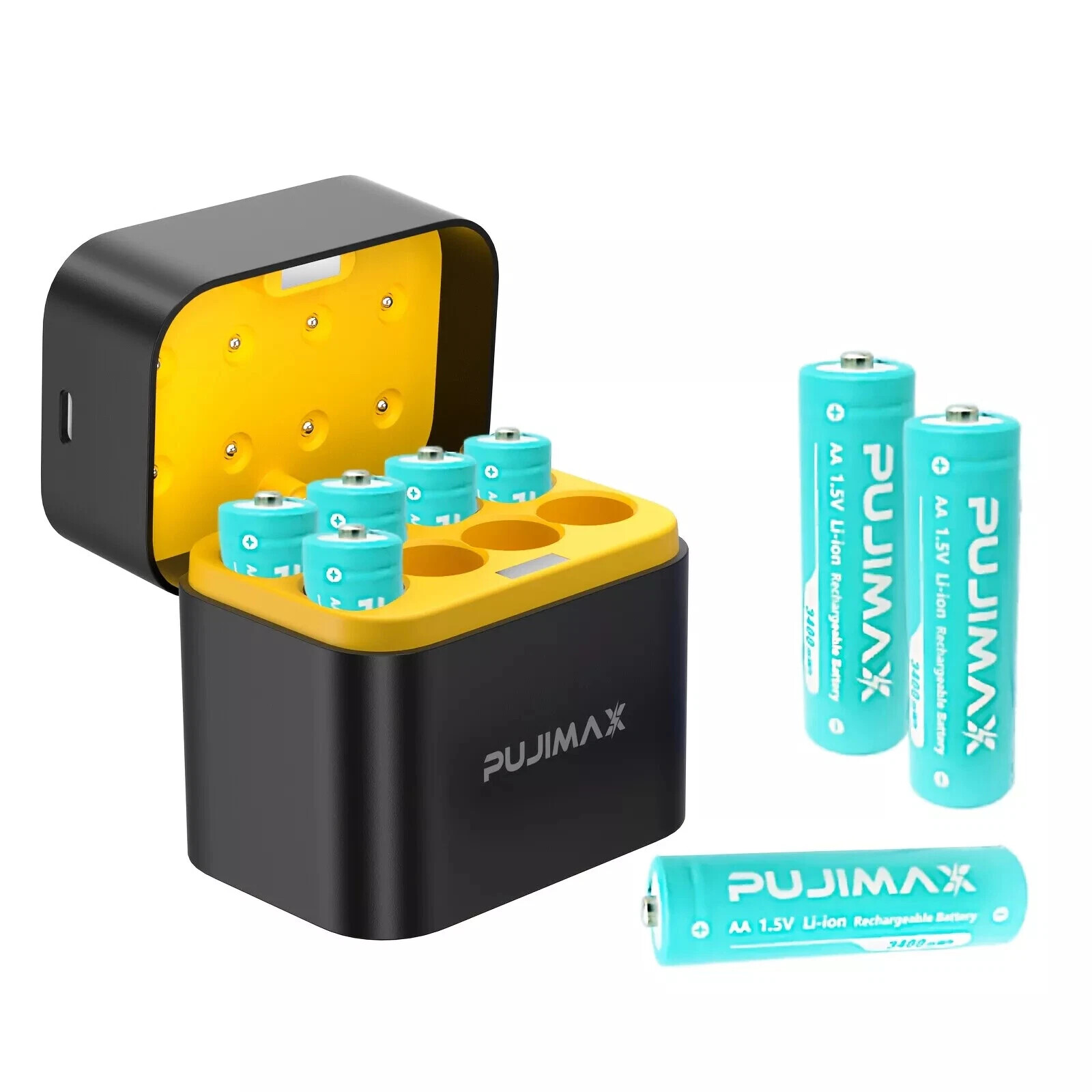 1.5V AA 8 Packs PUJIMAX 3400mWh Rechargeable Lithium Batteries with Fast Charger