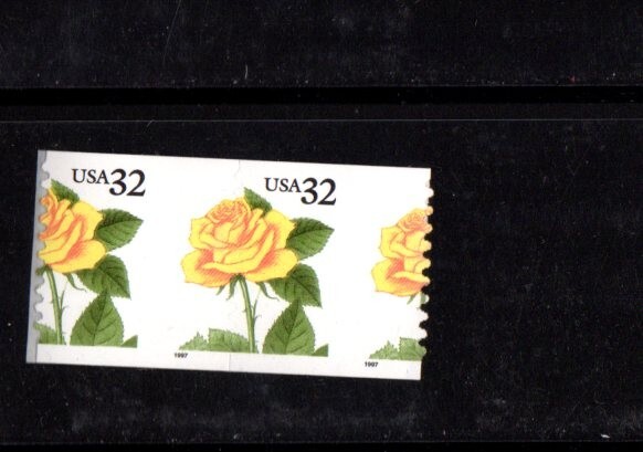 us stamp  #3054  32c Yellow Rose pair misperf