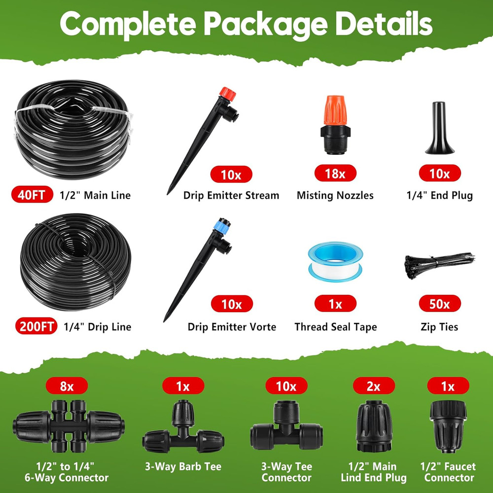 240FT Drip Irrigation System for Garden, 2026 Upgraded Quick-Connect Automatic G