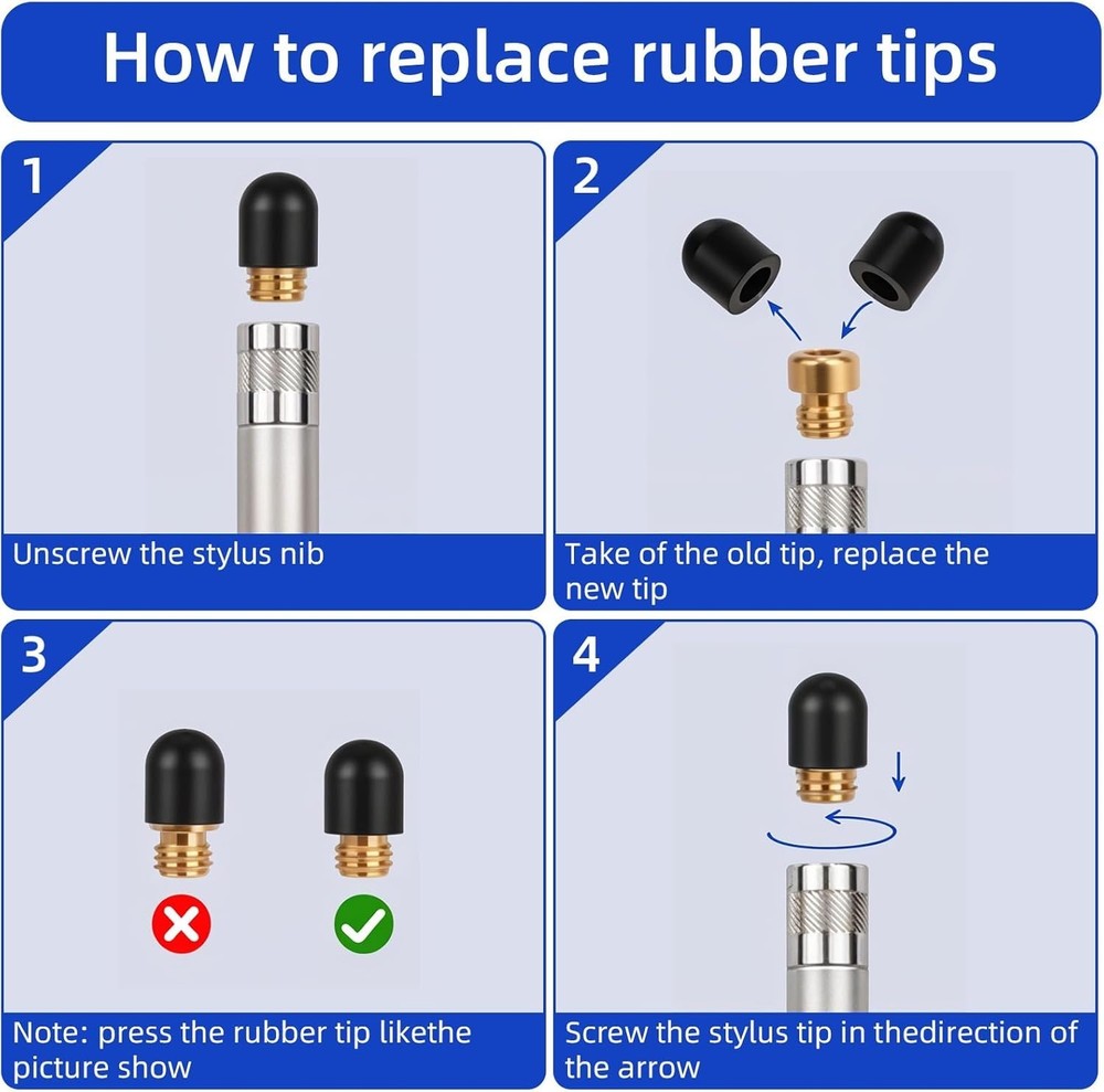 60 High-Quality Replacement Rubber Tips for Stylus Pens, Black Silicone