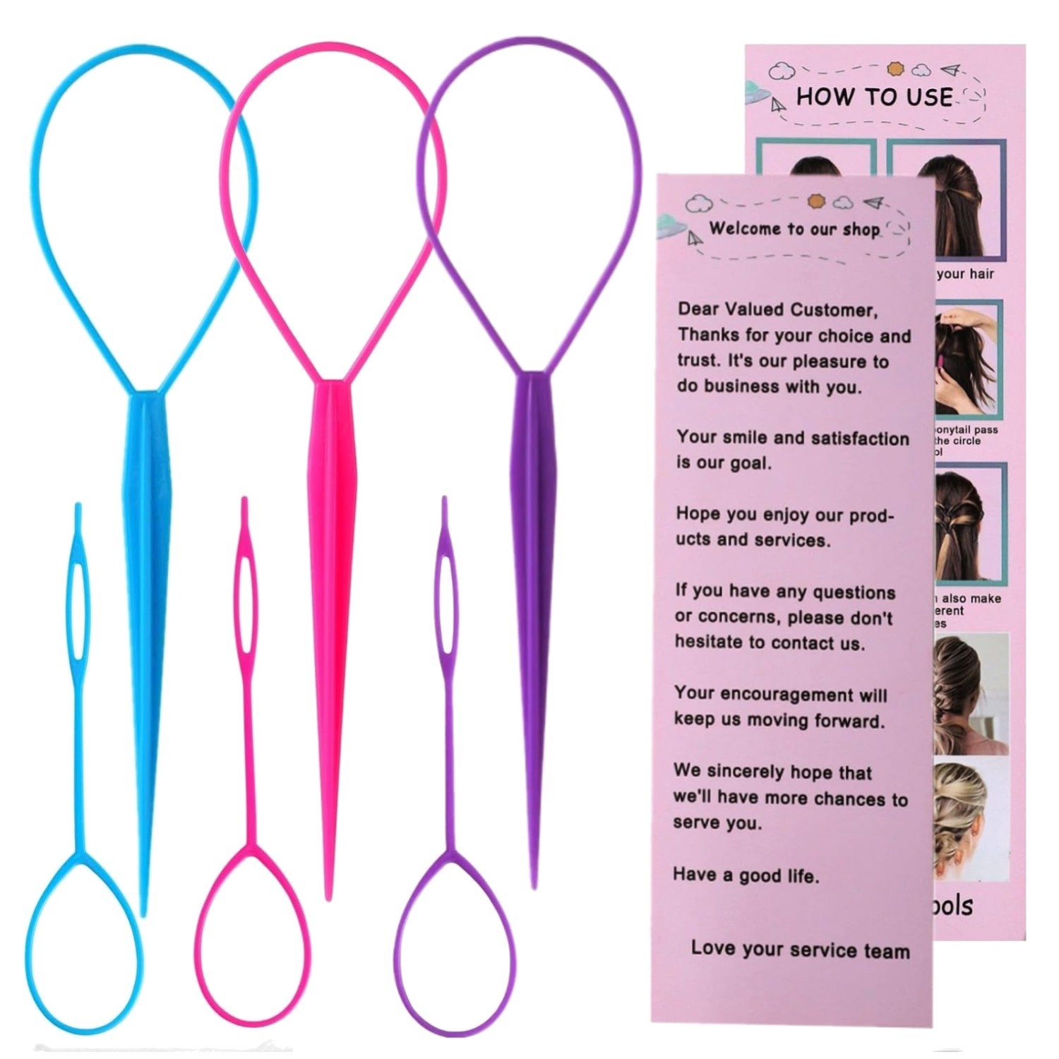 6pcs Topsy Tail and Hair Loop Styling Tool Set - Ponytail Makers, French Braid