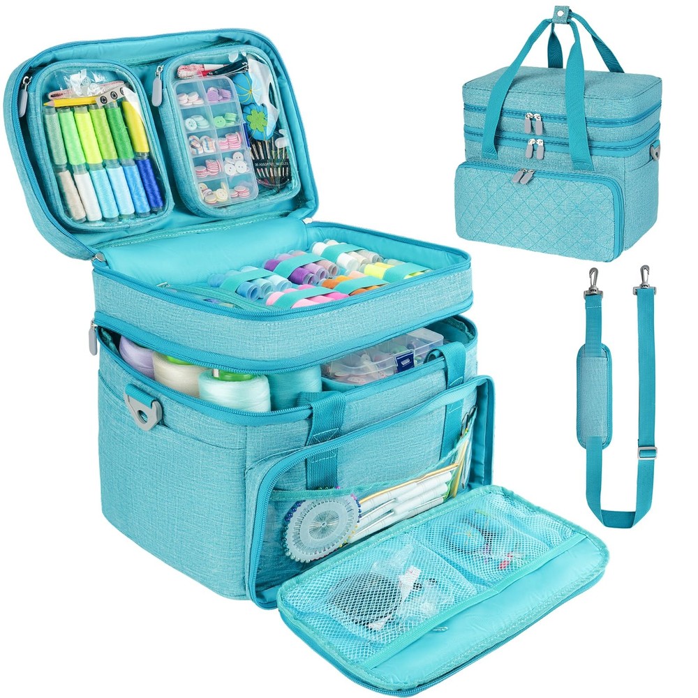 Sewing Organizer Bag, Double Layer Sewing Storage Bag with Shoulder Strap, 2 ...