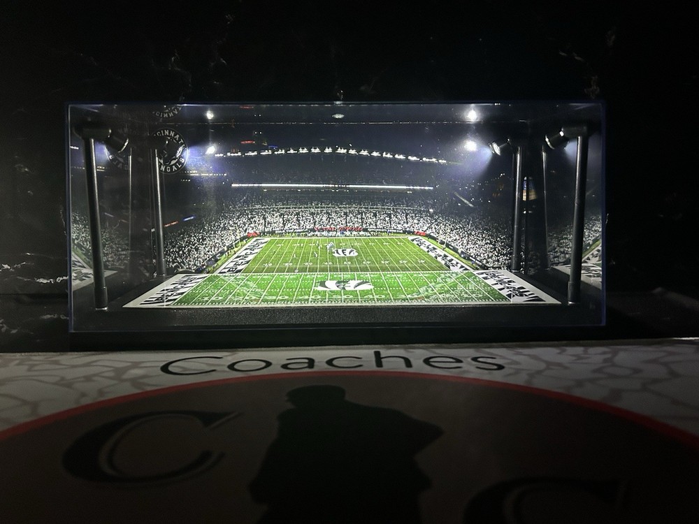 Cincinnati Bengals Custom 2 Mini Helmet display case w/ LED lights -White