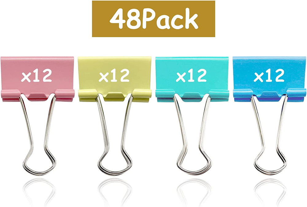 48 Pcs Medium Binder Clips 1.25 inch(32mm) Colored Binder Clips