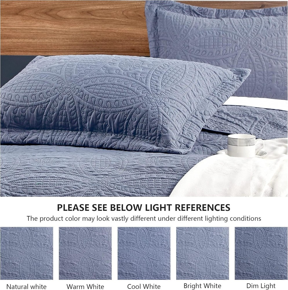 Soft Bluish Grey Twin Quilt Set - Durable Microfiber Coin Pattern Coverlet