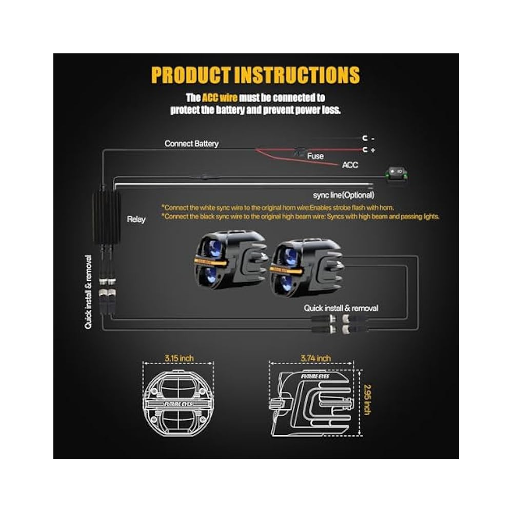 Motorcycle Fog Lights with Multi,Lighting Modes, Strobe, DRL