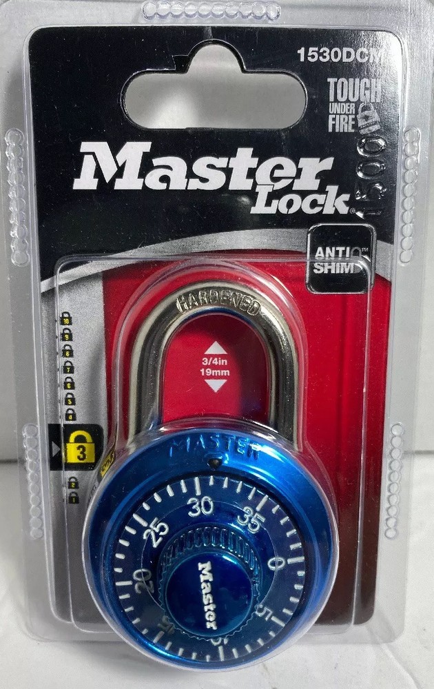 Master Lock 1530DCM, Combination Lock, 3 Digit, Hardened Shackle, Assorted Color
