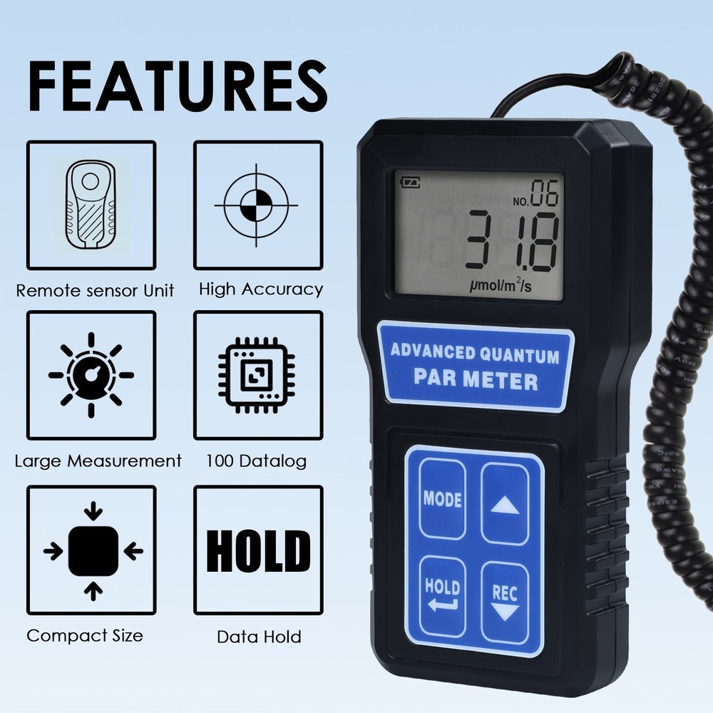 4.53" Quantum PAR Sensor PPFD Meter for Led Grow Light Measuring Light Intensity