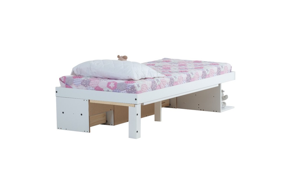 Memomad Bali Bed - Twin Size Storage Platform Bed Frame with Drawers (White)