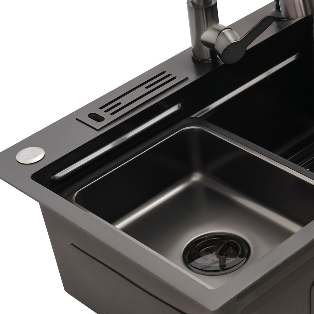 Kitchen Sink Stainless Steel Multifunctional Rectangular Sink w/ Pull-out Faucet