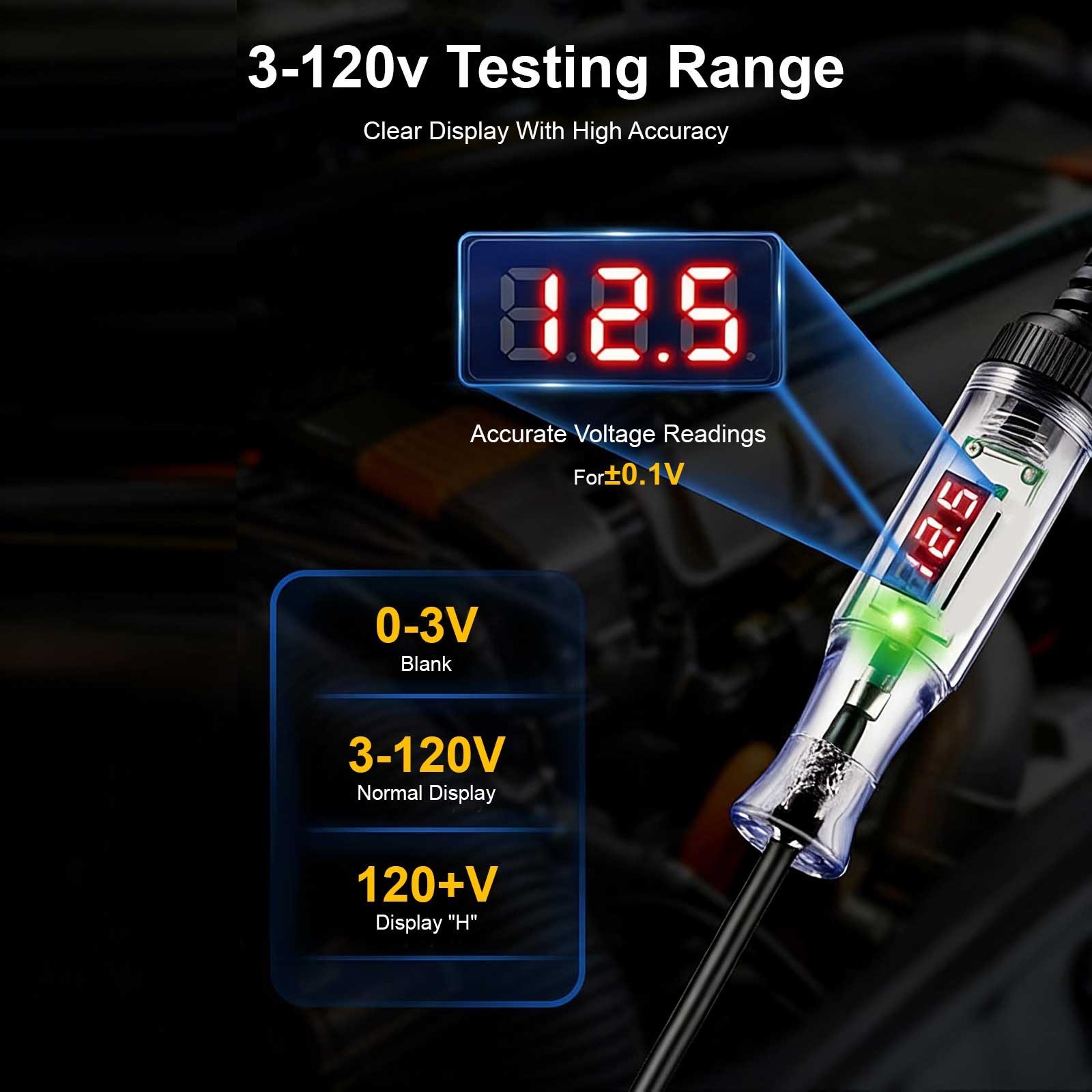 3V-120V Digital Automotive Circuit Tester LED Test Light Voltmeter Polarity Pen
