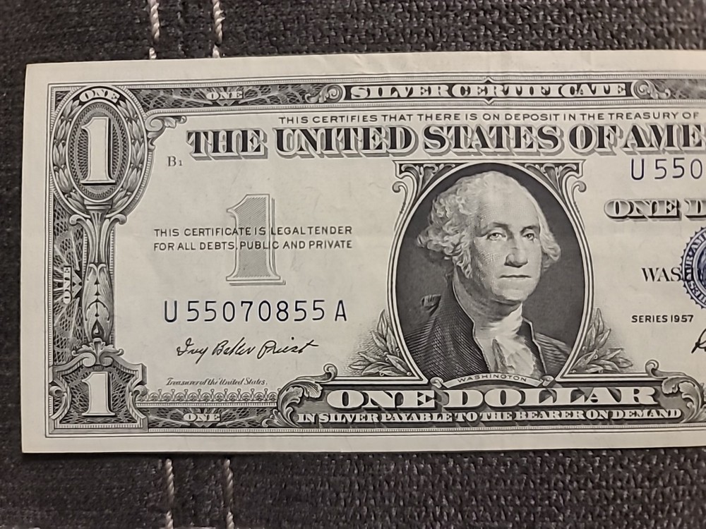 2 - 1957 $1 Blue Seal Notes, 1 MISALIGNED STAR NOTE & 1 VF CRISP NOTE