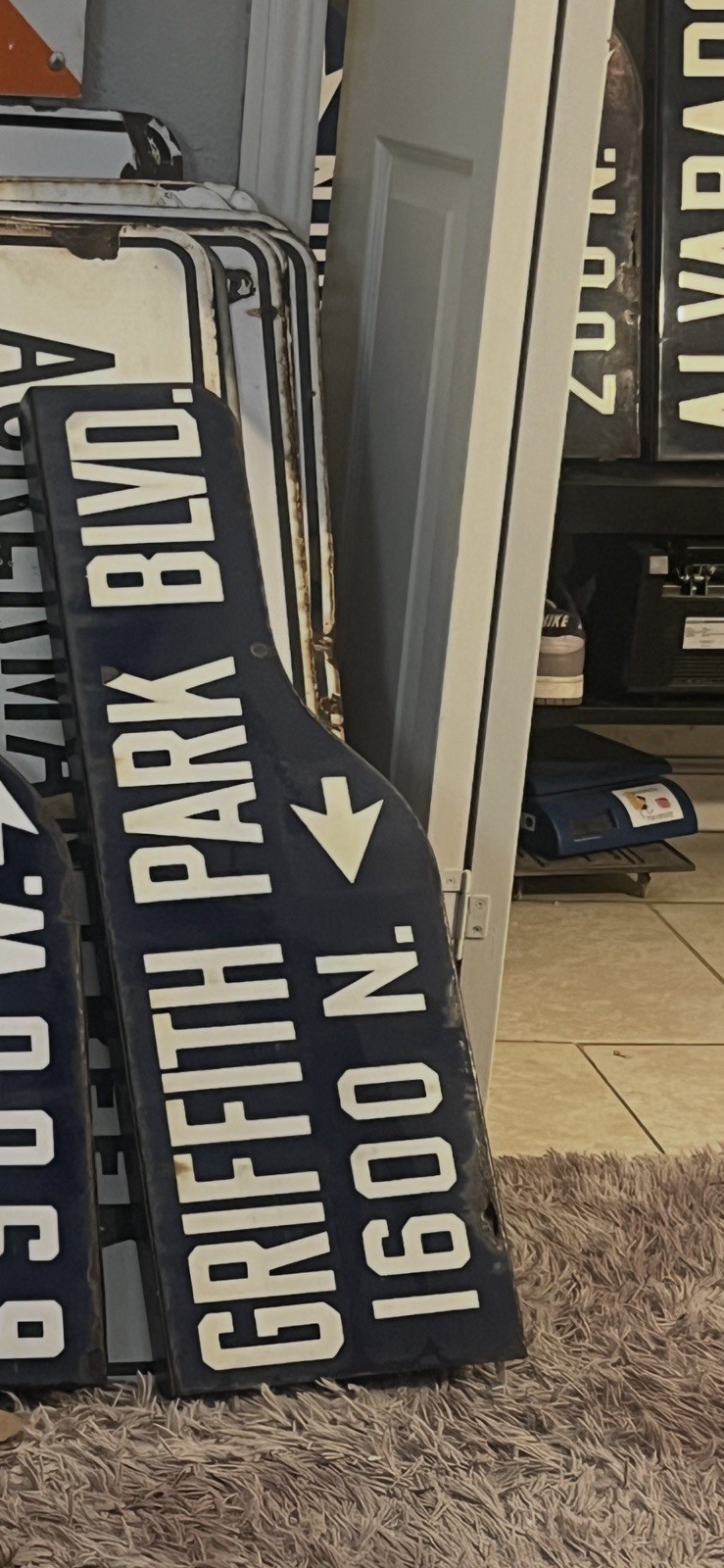 1946-62 Los Angeles Porcelain SHOTGUN Street Sign GRIFFITH PARK BLVD