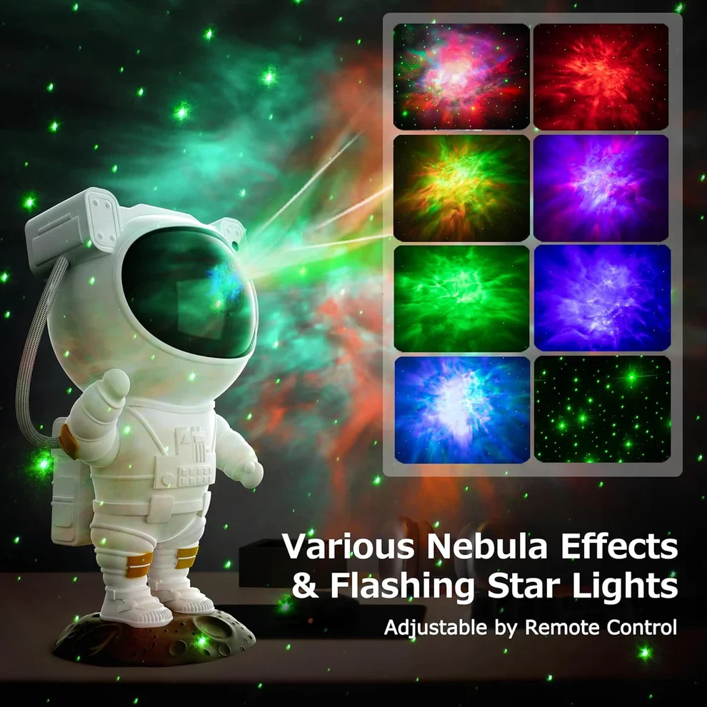 Astronaut Galaxy Star Projector Night Light, 360° Rotation, Remote Control