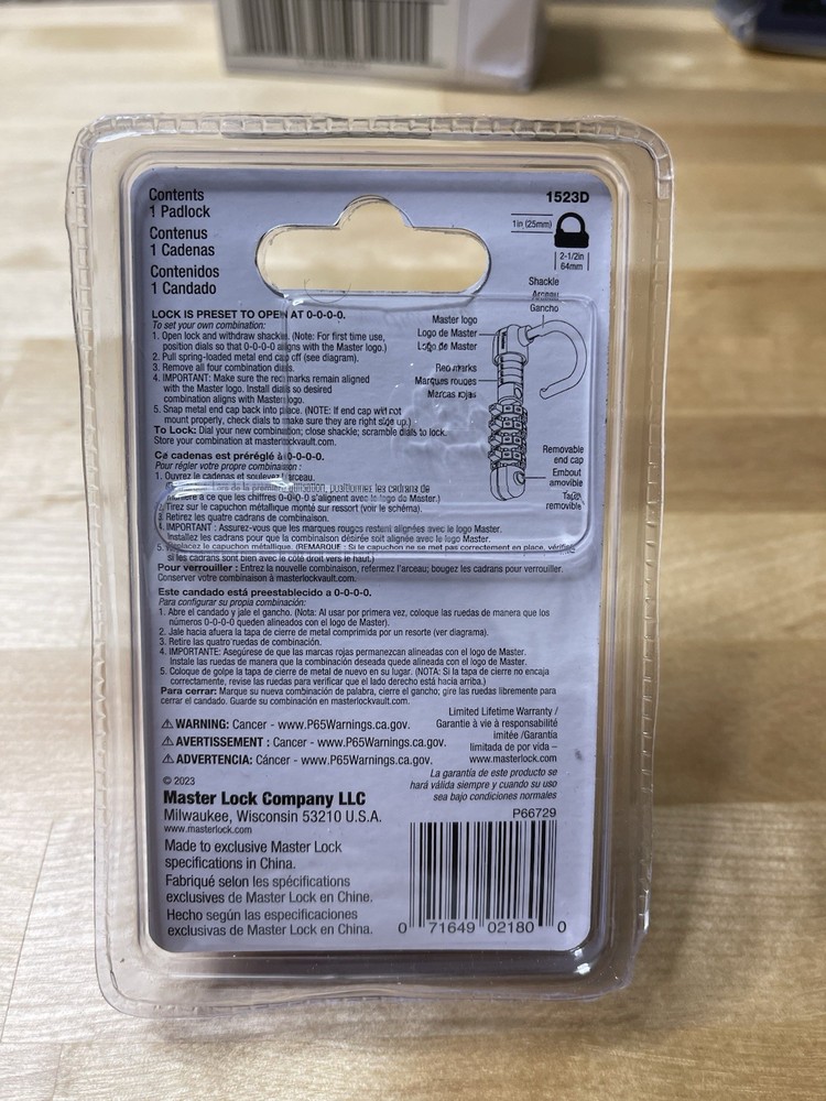 MASTER LOCK 1523D 4-DIGIT COMBINATION PADLOCK White