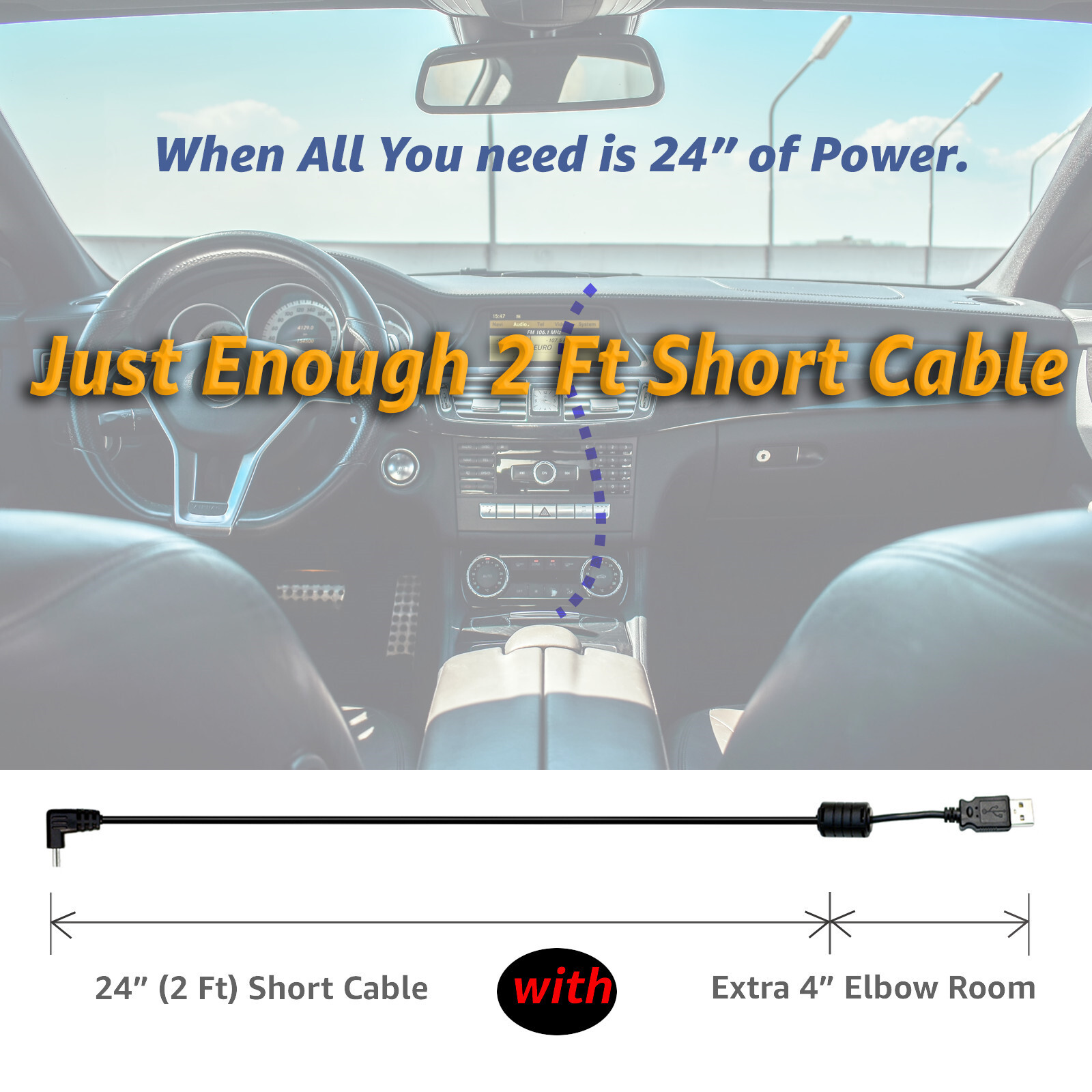 2' USB Car Power Cord for Garmin Nuvi Drive 50lm 51 52 DriveSmart 55 61 65 Dezl