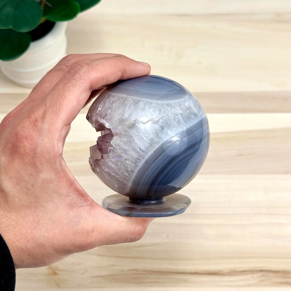 Drusy Amethyst in Agate Geode, Self-Standing Sphere
