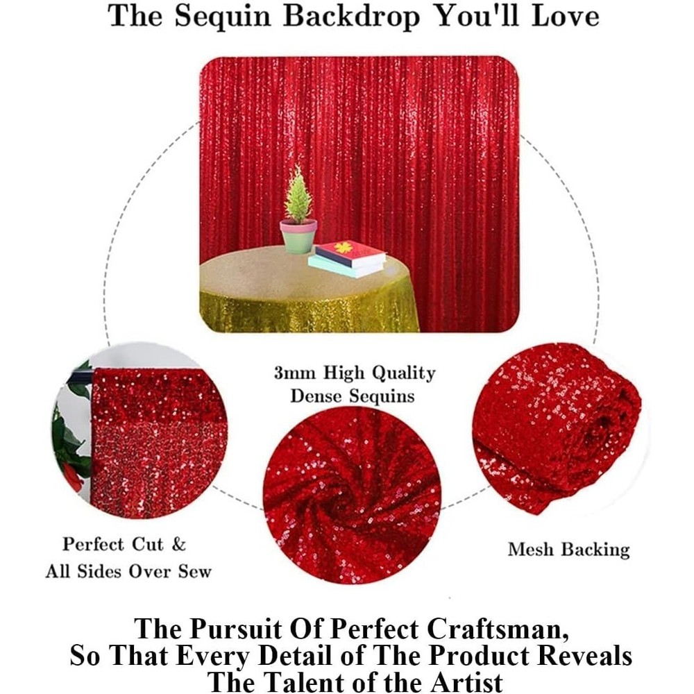 7FT x 4Ft Red Sequin Photo Backdrop Background