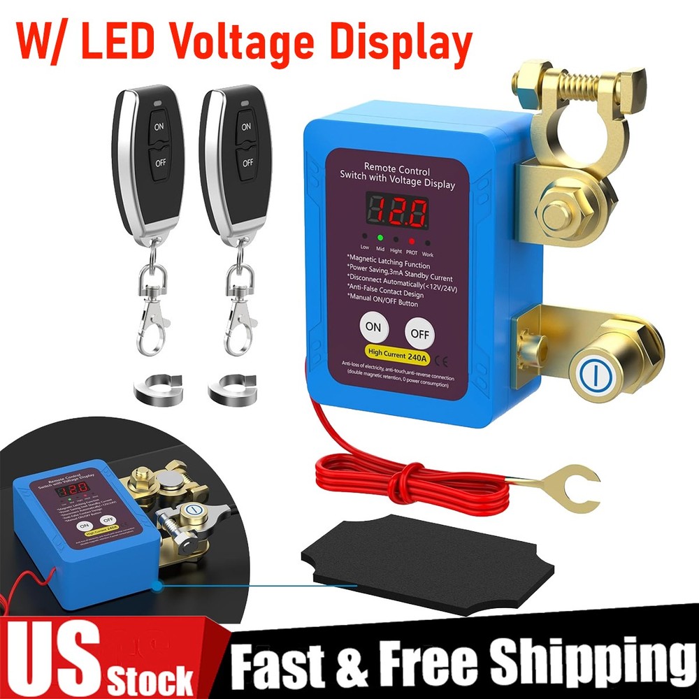 12V 240A Car Remote Battery Disconnect Kill Off Switch With Led Voltage Display
