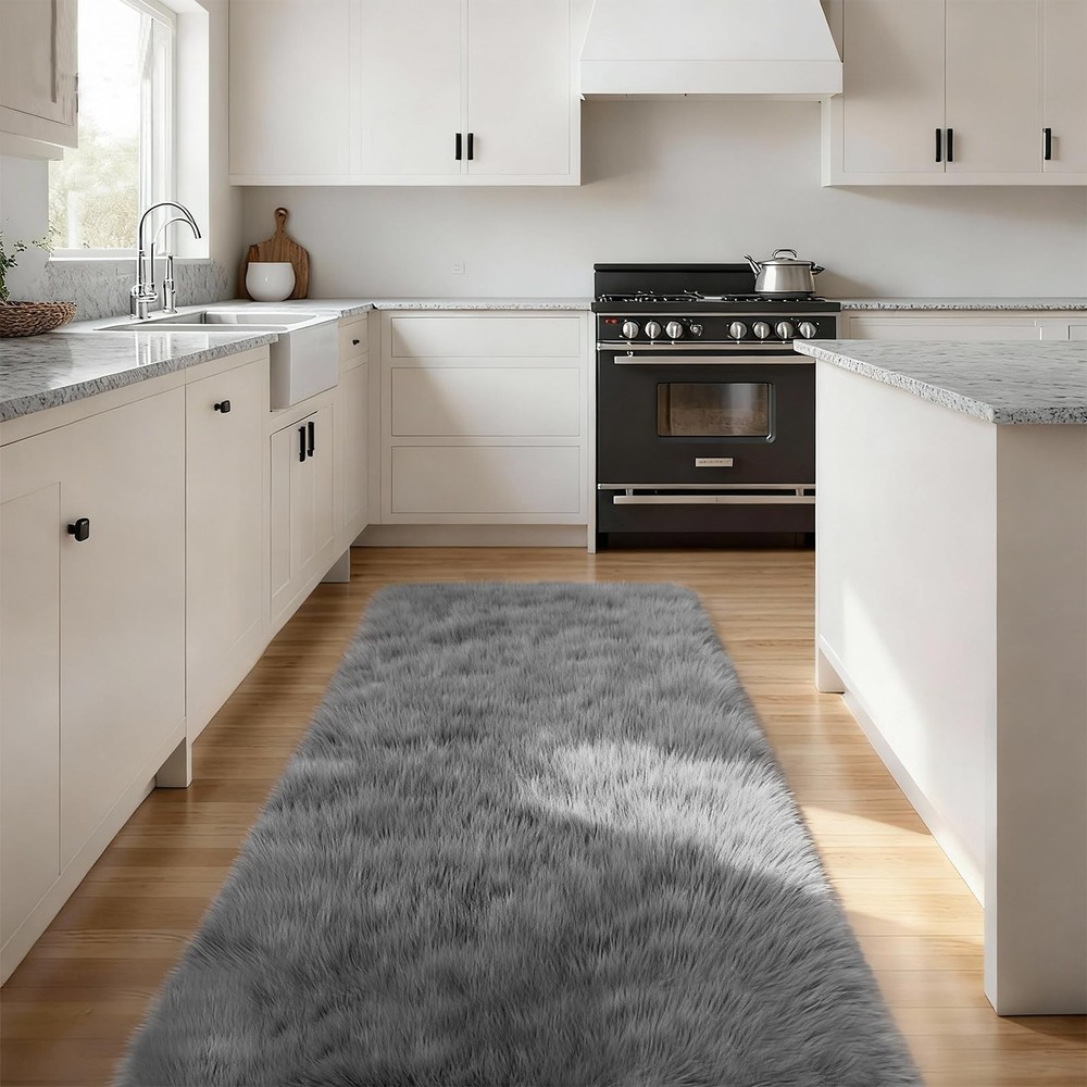 SWGRT 2x6 Solid Fluffy Grey Area Rug – Washable, 2' x 6' ( (Runner),