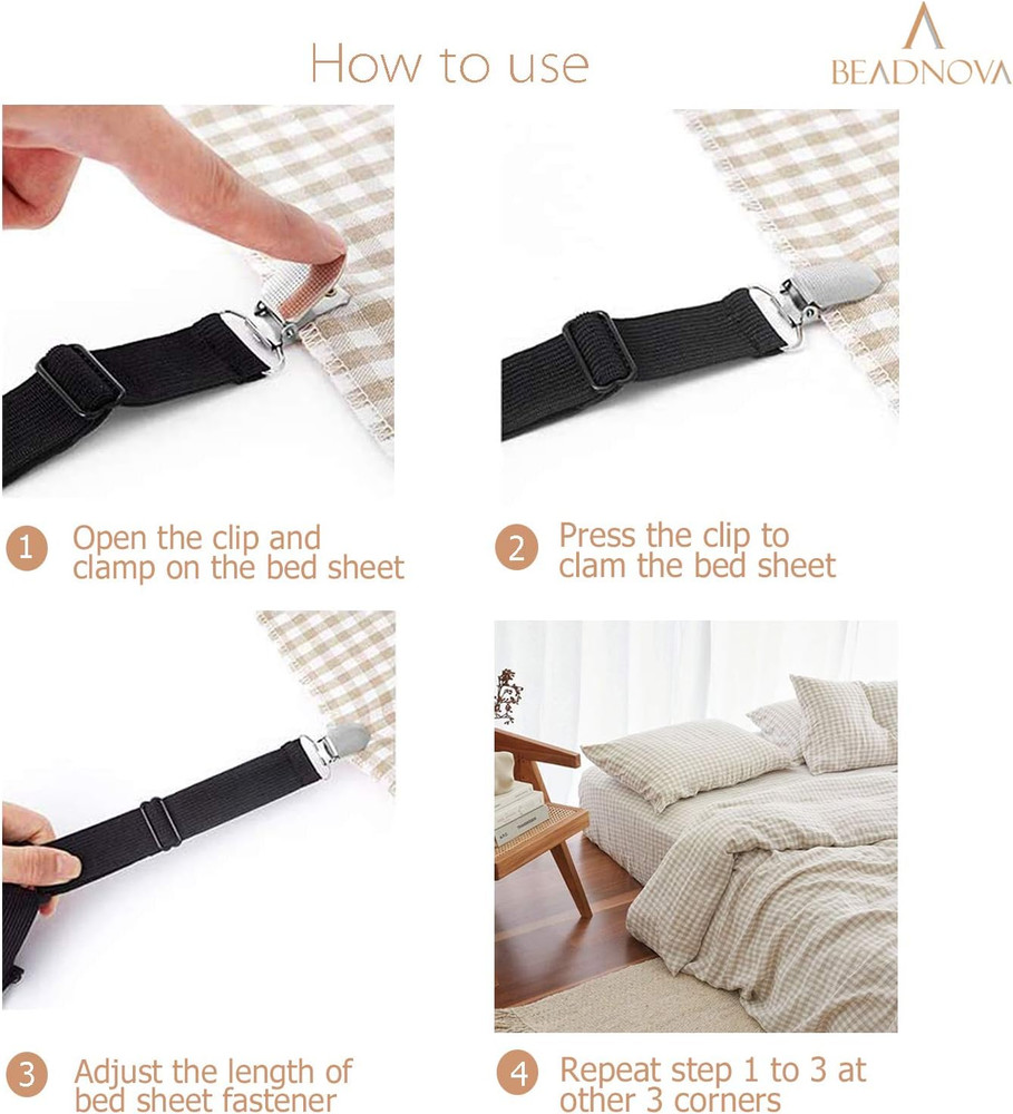 Bed Sheet Straps 4 Pcs Bed Sheet Holders Fitted Sheet Clips Adjustable Sheet Sus