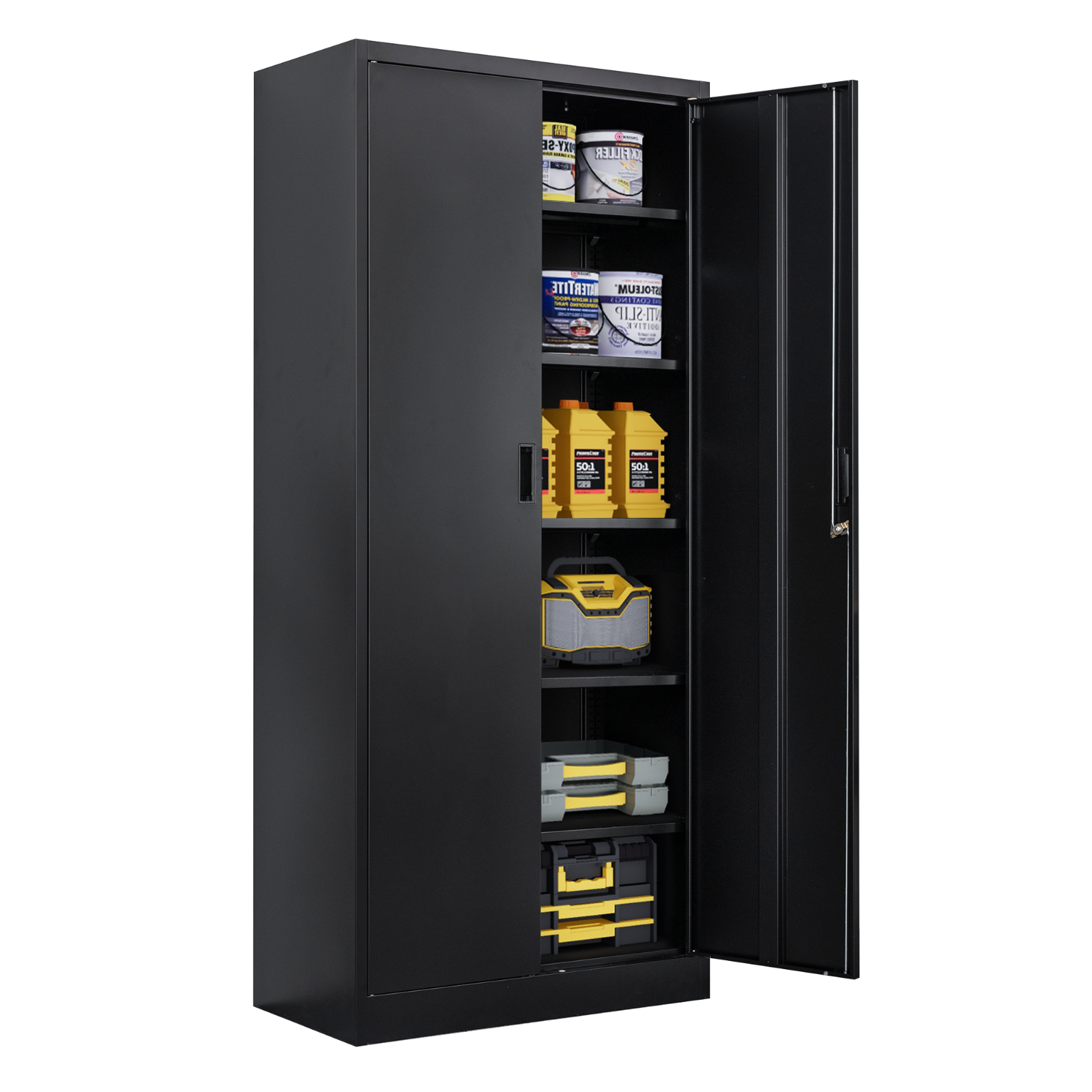 Locking Storage Cabinet with Adjustable Shelves, Metal Garage Storage Cabinet