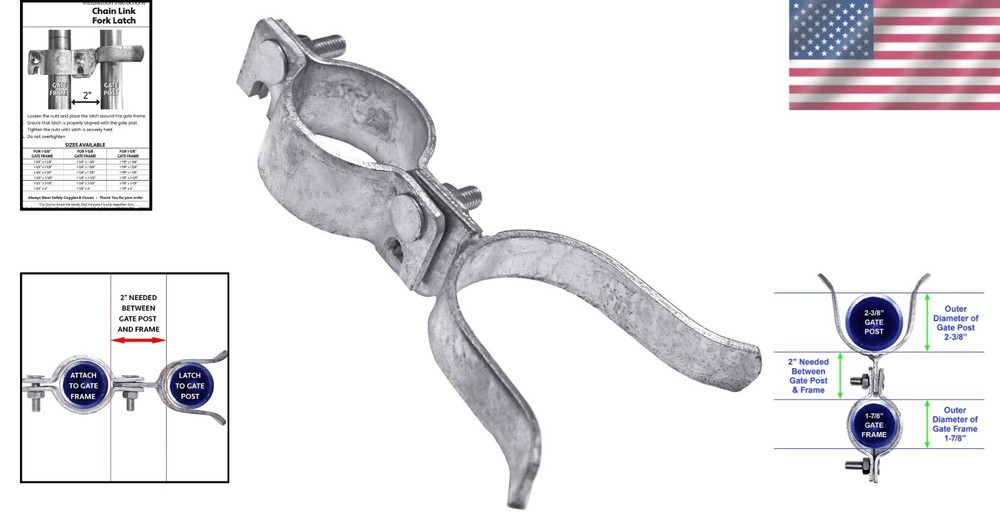 Durable Galvanized Gate Fork Latch 1-7/8" x 2-3/8"