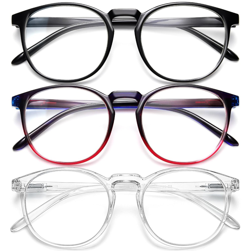 IBOANN Chic Blue Light Blocking Glasses Women 3-Pack Round Frames Screen-Ready