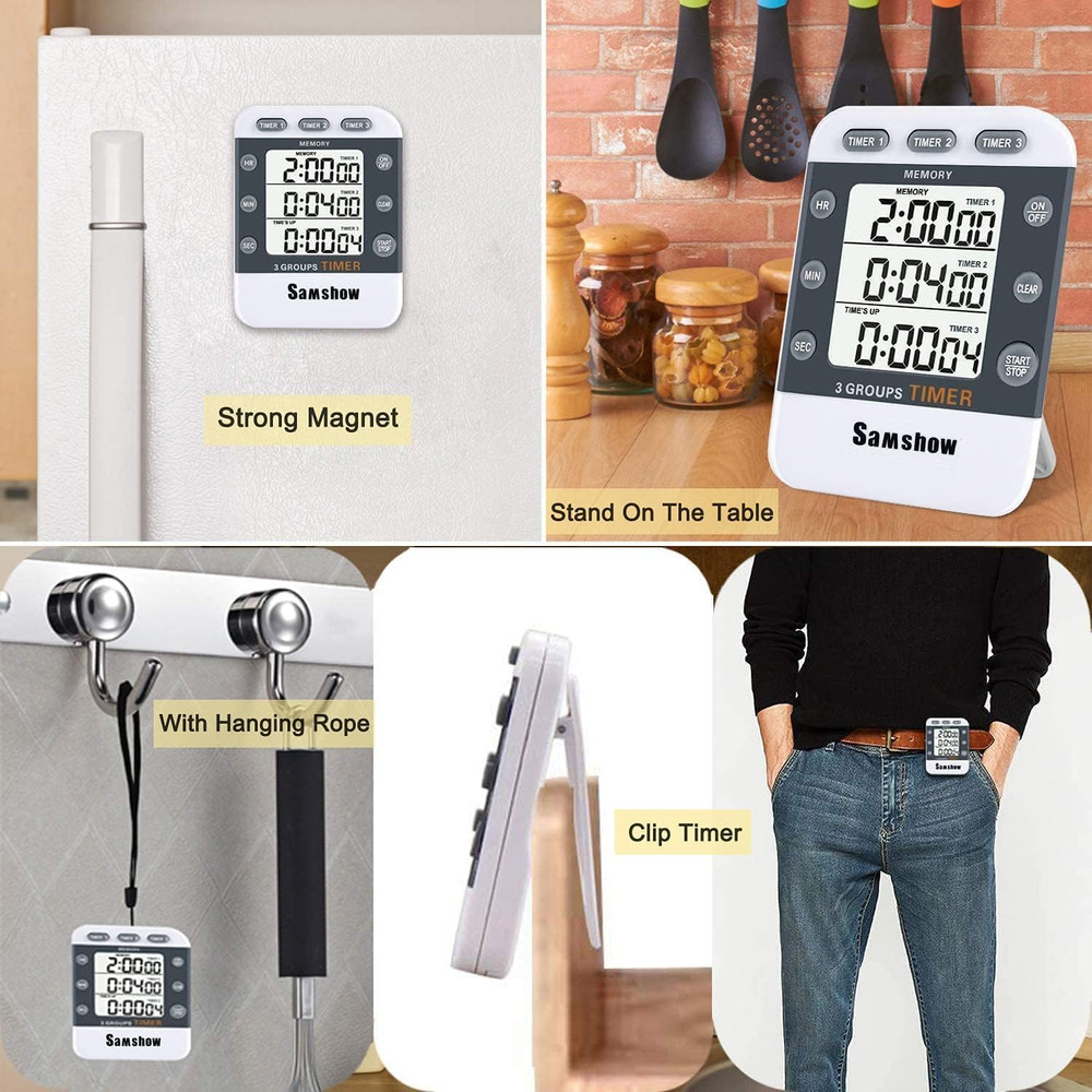 Digital Kitchen Timer Dual Timers 3 Channels Count Up/Down Timer Cooking Timer L