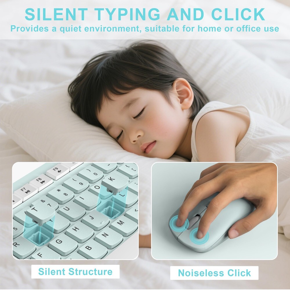 Wireless Keyboard and Mouse Combo, Full-Sized Wireless Keyboard and Adjustabl...