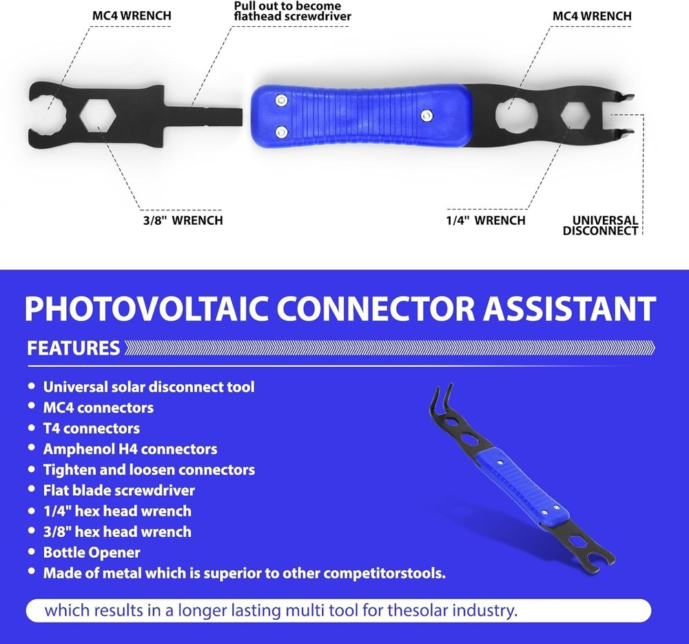 Mc4 Disconnect Tool, Solar Serpent 5-in-1 Multipurpose Connector Tool,...
